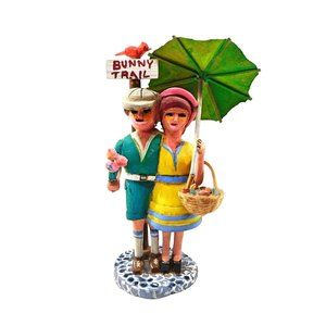 Creepy Vintage Folk Art Figurine Sculpture Courting Couple Hand Carved Wood